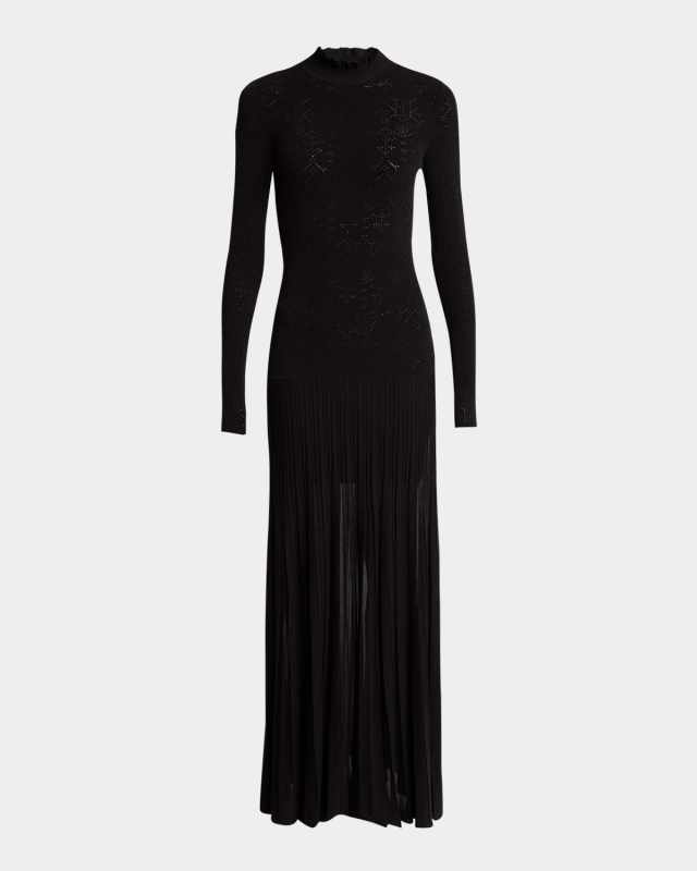 Gisole Long-Sleeve Drop-Waist Pleated Skirt Maxi Dress
